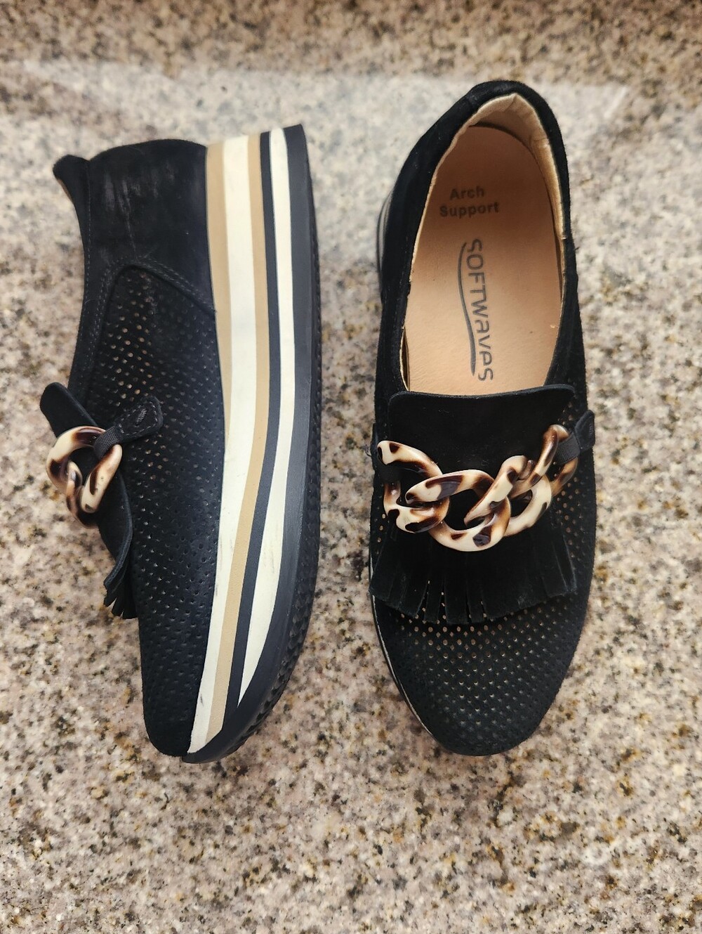 Softwaves Cadie Platform Loafer Sneakers With Tortoiseshell Chain